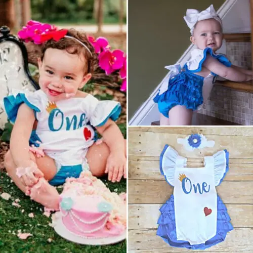 

1st Birthday Newborn Rompers Baby Girls Clothes Party Romper&Headband Playsuit Toddler Infant Summer Jumpsuit Outfit
