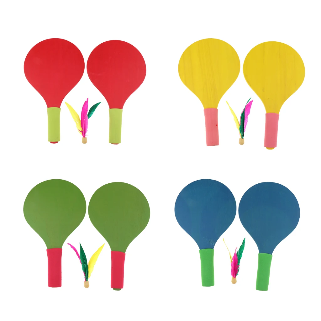 Beach Paddle Set Camping Gear Wooden Racket Beachball Badminton Racquet Cricket Ball Shuttlecock Yard Lawn Game