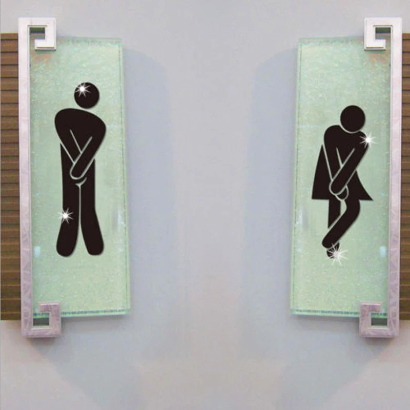 Toilet Room Sign Decorative Bathroom Sign For Hotel Bar Restaurant Mirror Wall 3D Removable Mirror Wall Stickers Creative Decals