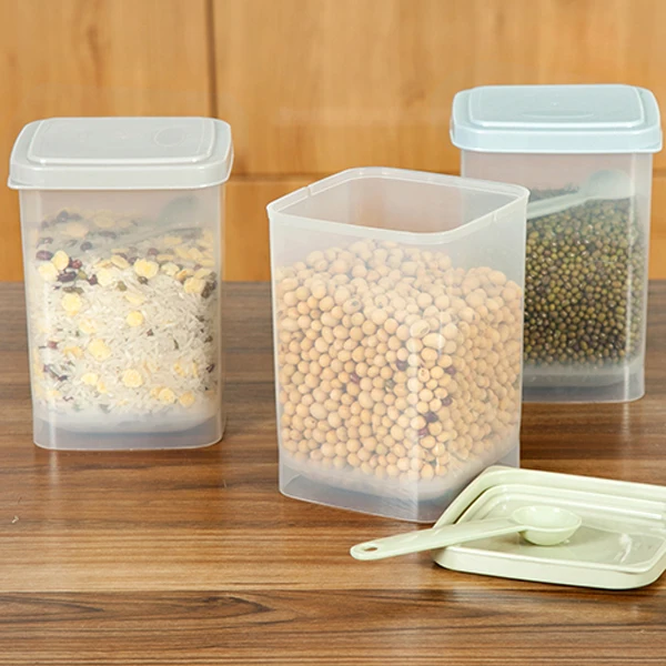 

1Pcs or 3Pcs Plastic Food Storage Box Sealed Crisper Grains Tank Storage Kitchen Sorting Food Box Container Incidental spoon