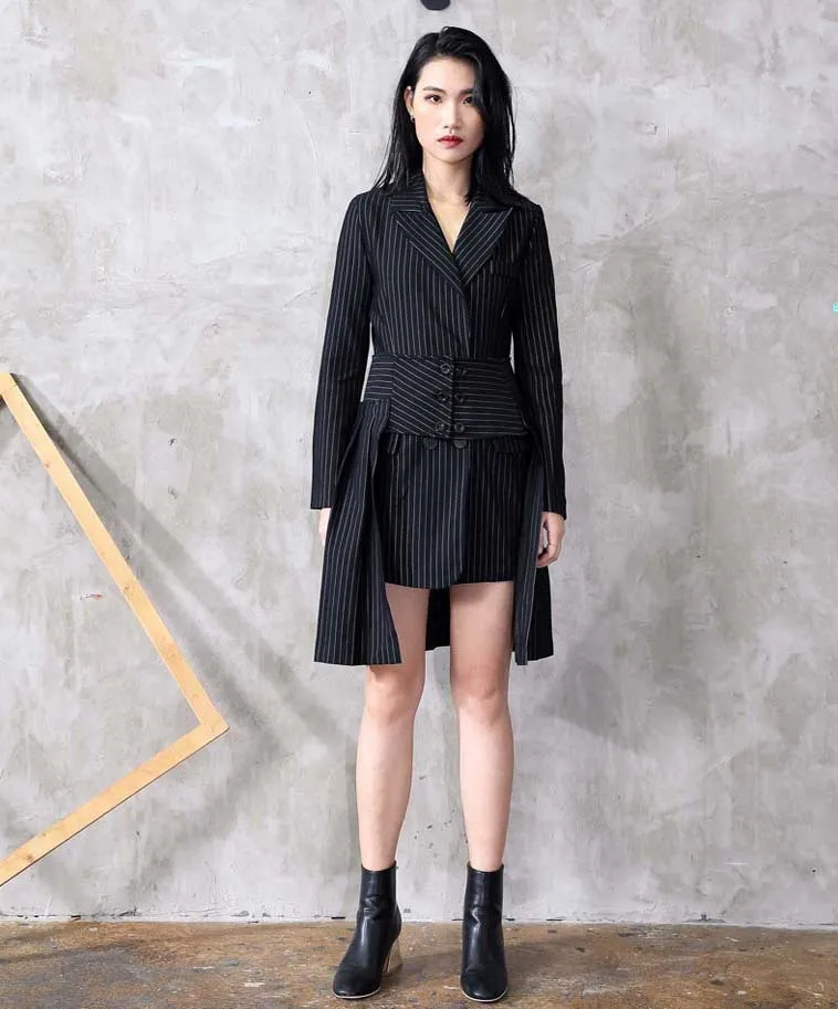 2018 Fall/winter women stripe blazers coat Chic elegant Asymmetrical draped blazer jackets D247