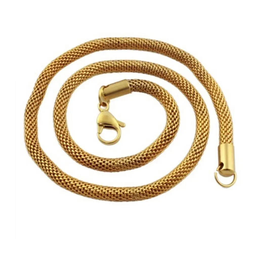 Mesh Tube Round Golden Silver Black Color Stainless Steel Necklace