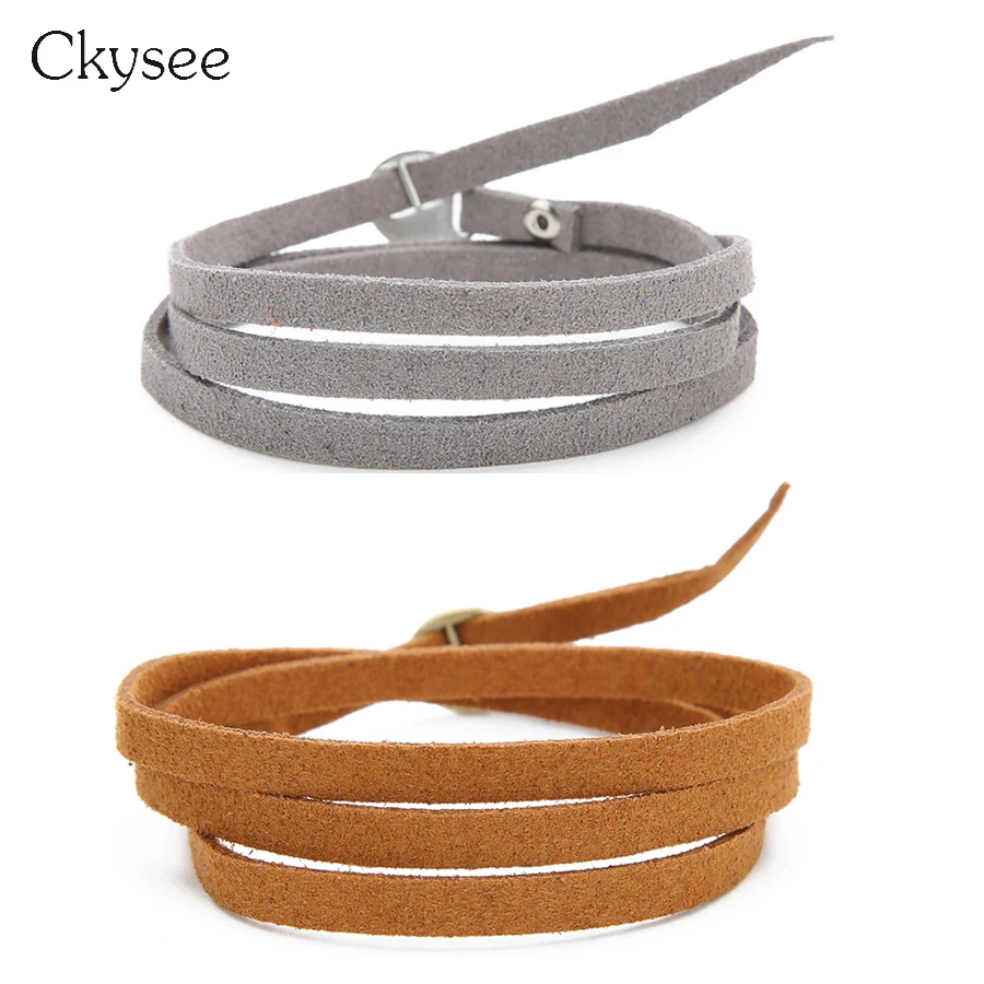 Ckysee 1Pcs/lot Multilayer Leather Bracelet With Metal Clasps Coffee Grey Color Handmade Wrap Bangles Boho Jewelry | Украшения и