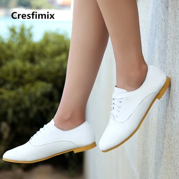 

Cresfimix women fashion super soft lace up white shoes lady casual black pointed toe flat shoes female comfortable shoes a2130