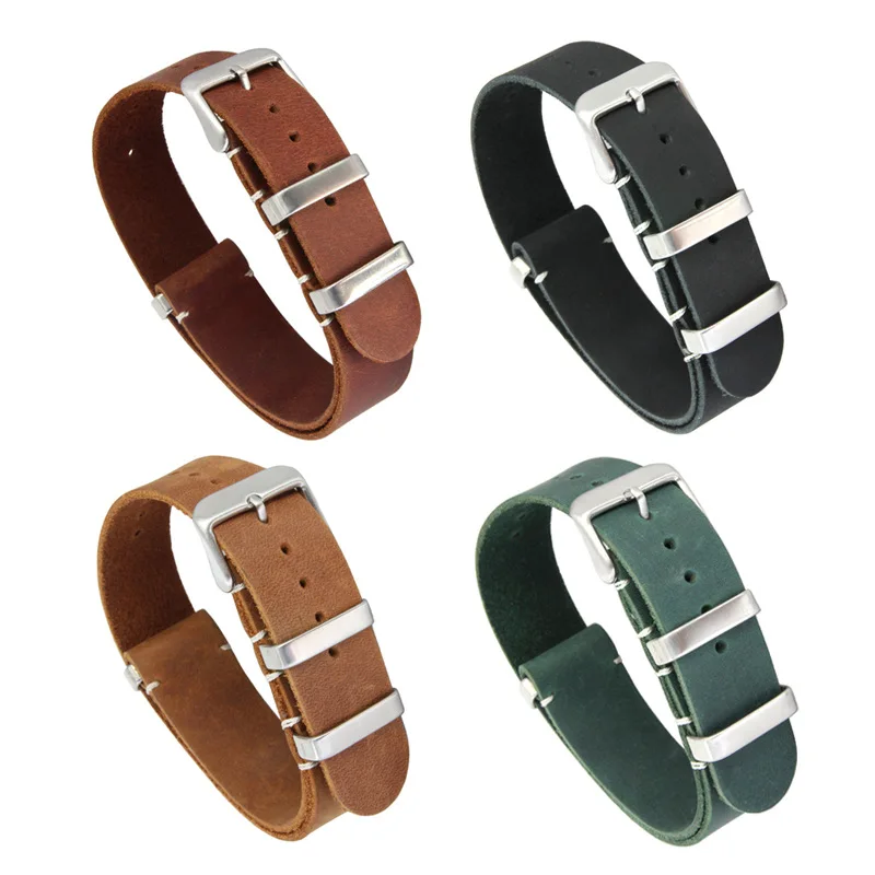 4 Colors Premium Genuine Leather Nato Watch Strap Leather Watch Belt