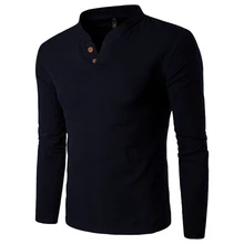 Autumn Long Sleeve Men Tee Shirt Stand Collar Slim Fit Casual T-shirt for Male Retrol Stand Collar Tees 2019 Spring Winter Tops newspaper print stand collar tee