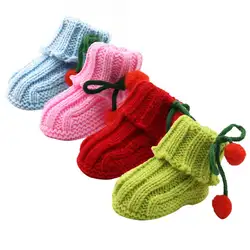 Младенческой малыша обувь для девочек зимний теплый вязанный вязать флисовые пинетки лук снегоступы ходунки кроватки сапоги и ботинки