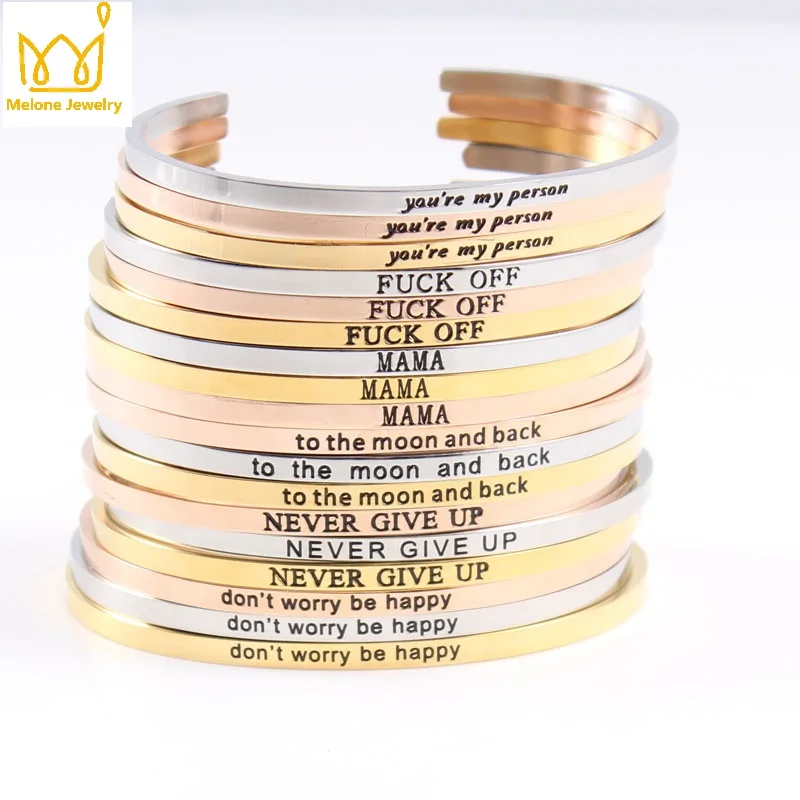 

2017 Stainless Steel Positive Inspirational Bracelet Quote Cuff Engraved Personalized Message Mantra Bracelet & Bangle For Women