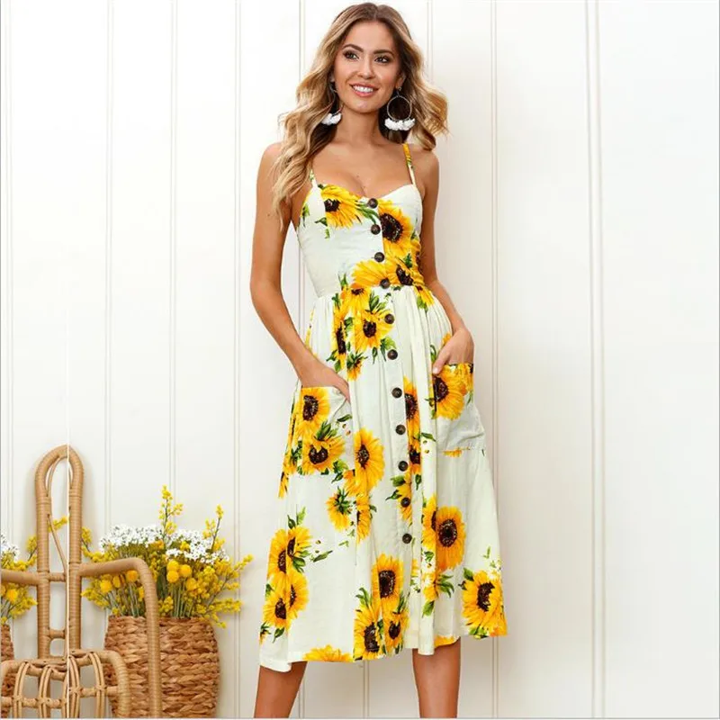 

Women Bohemia Backless Strap Print Floral Dress Plus Size Off Shoulder Holiday Beach Elegant Dresses Summer 2018 New Sundress Ca