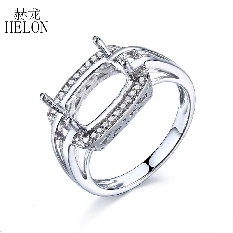 

HELON Solid 10k White Gold Semi Mount Cushion 7x10mm Diamonds Wedding Anniversary Ring Diamonds Engagement Rings Jewelry