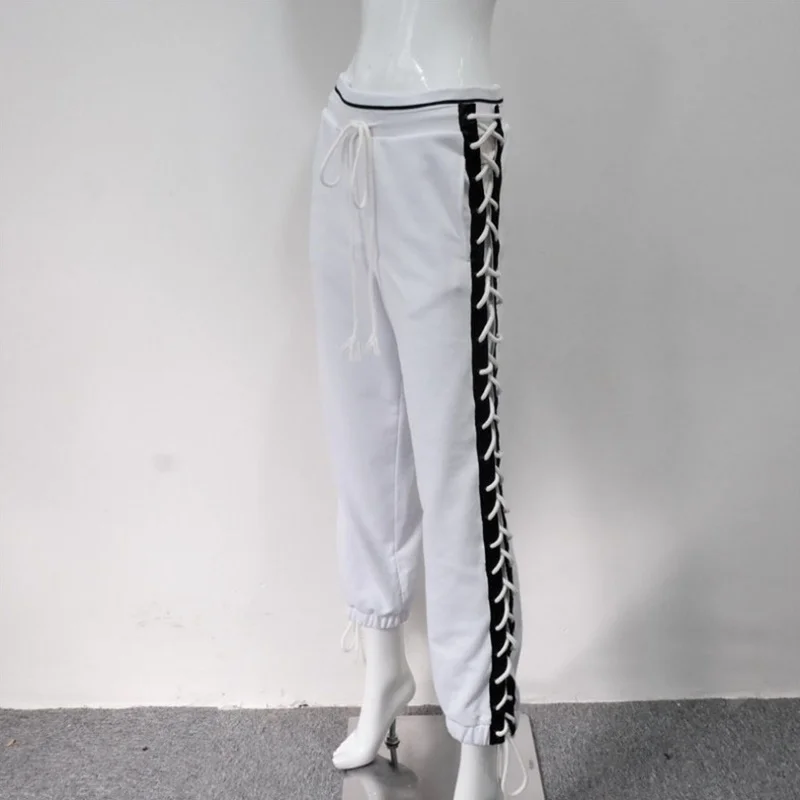 Женские спортивные штаны с открытыми боками, Харадзюку, уличная одежда, спортивные штаны с завязками, TA985