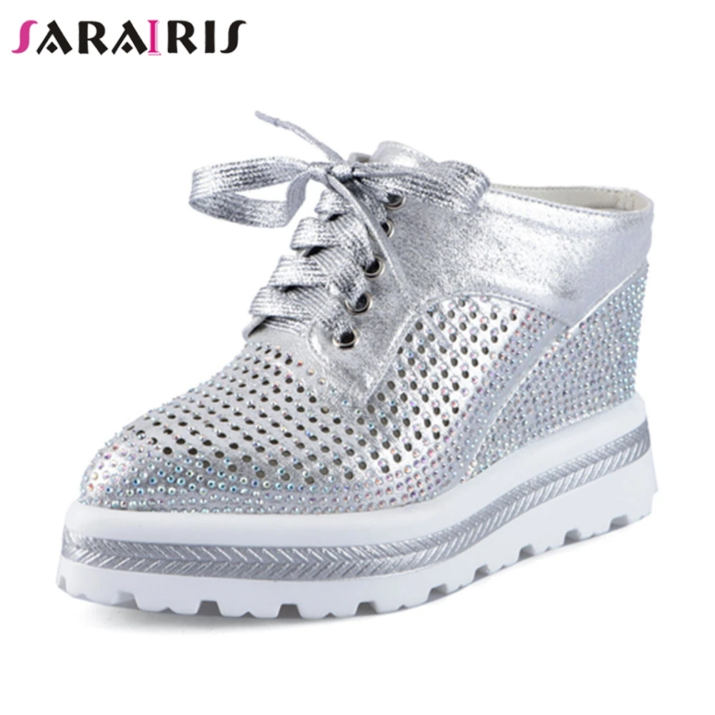 

SARAIRIS Brand Design Ladies Wedges High Heels Crystal Hollow Women Shoes Woman Casual Party Summer Autumn Slippers Female