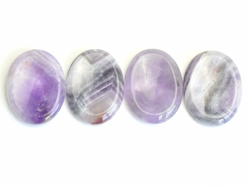 Natural Chakra Amethyst Carved Thumb Irish Oval Worry Stone Crystal