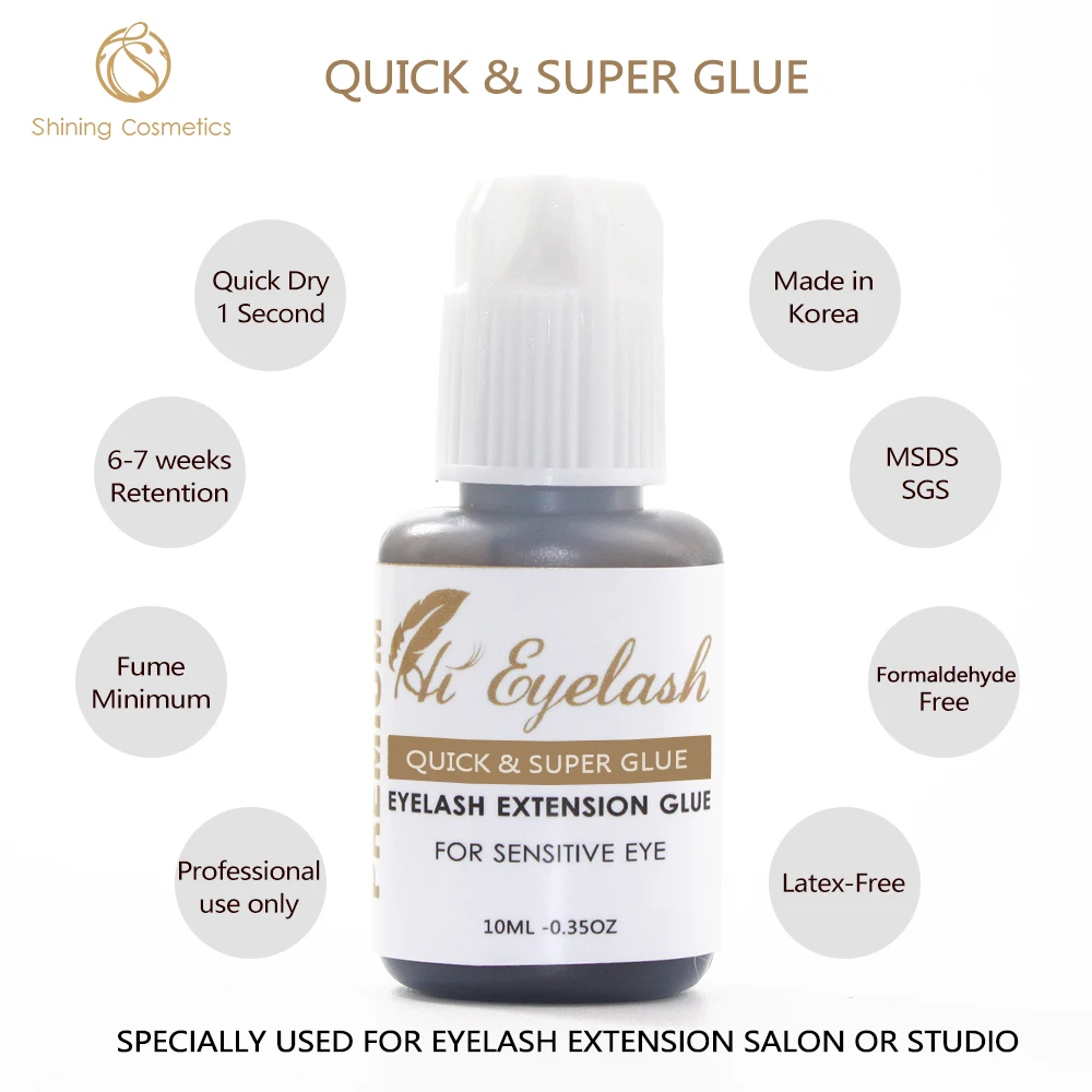 

5pcs 10ml Hieyelash Hot Selling 1second Eyelash Extension Glue Professional Made In Korea Low Odor Glue