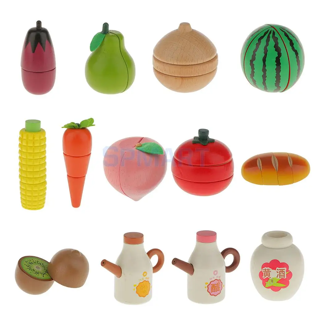 

Wooden Magnetic Connected Fruit/Vegetable Kids Kitchen Cutting Food Pretend Play Toy