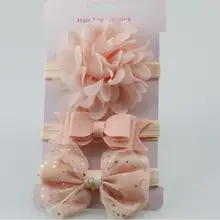 hot sale 3pc new baby girl elastic flower headband children skinny stretchy Bowknot elastic hair Band hair accessories for kids