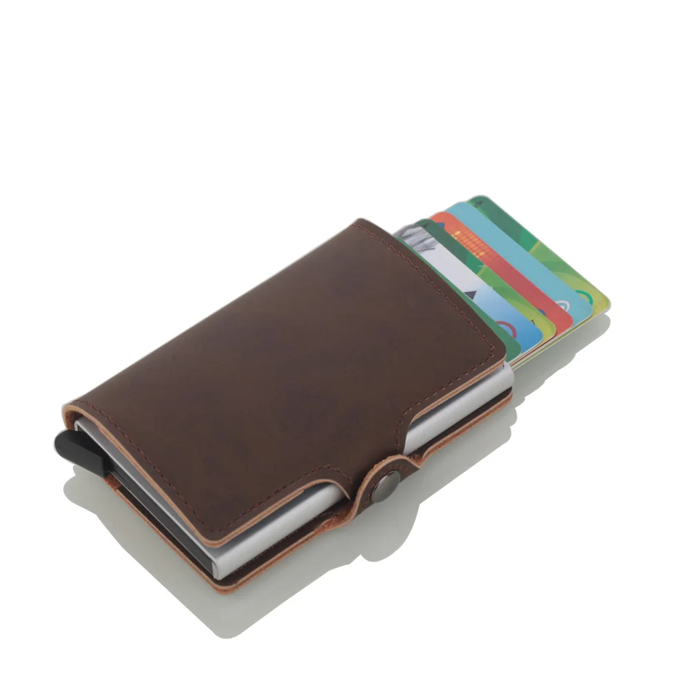 Новейший мужской держатель для Карт RFID алюминиевый сплав кредитный держатель для карт металлический кожаный бумажник Противоугонный мужской автоматический Чехол для карт