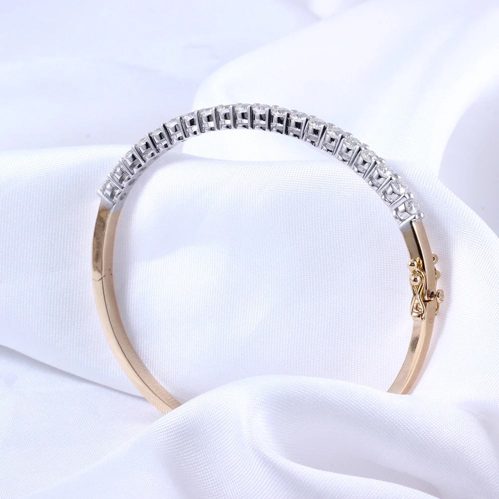 DOVEGGS 14K Two Tones Gold Yellow and Write 2CTW 3mm GH Color Clear Moissanite Bangle Bracelets Wrist Size 18 for Women DOVEGGS 14K Two Tones Gold Yellow and Write 2CTW 3mm GH Color Clear Moissanite Bangle Bracelets Wrist Size 18 for Women