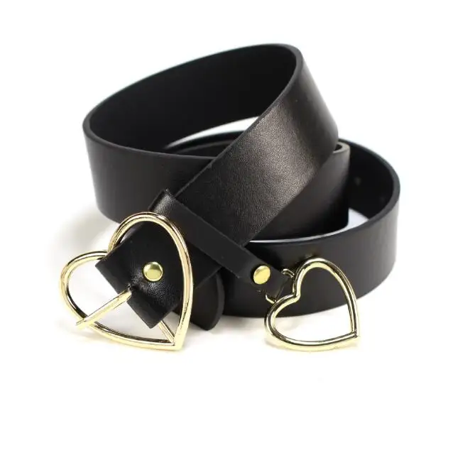 

2018 New Fashion PU Leather Belts for Women Waist Belt silver Metal Heart Waistband Causal Female cute Strap buckle beltS