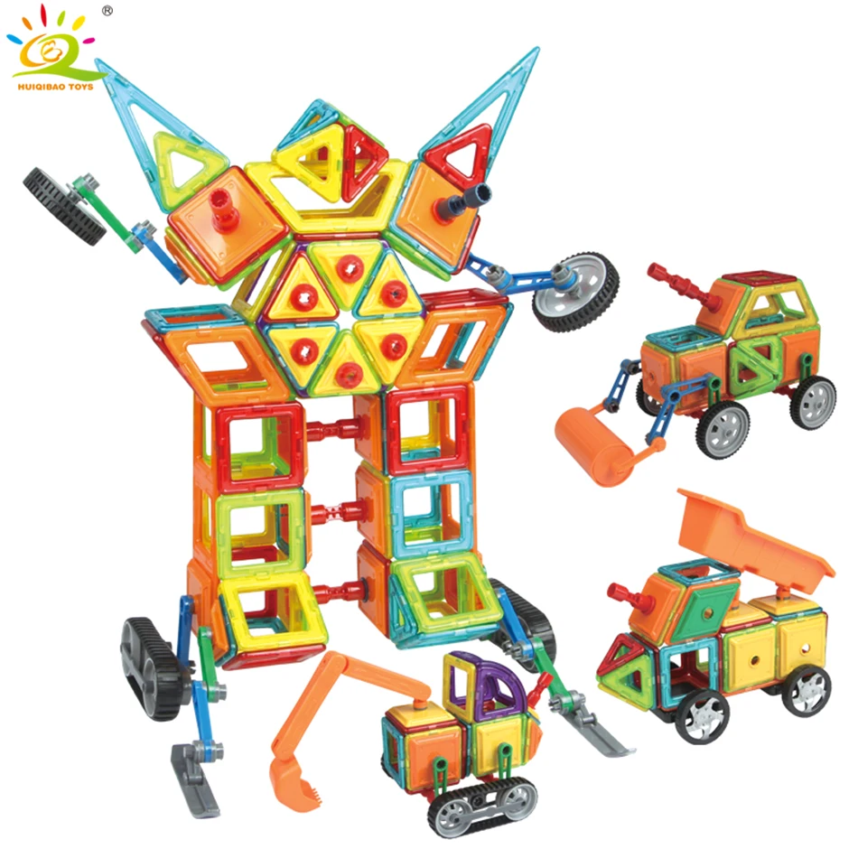 

75PCS Engineering Track Magnetic Constructor Designer Children Building Blocks Toys DIY 3D Educational DIY Bricks For Boys Girls