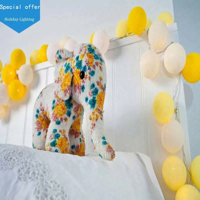 

10balls Led Cotton String Light Fairy Lights for Christmas Tree Decor White&Yellow Battery Operated Wedding Party Decoration