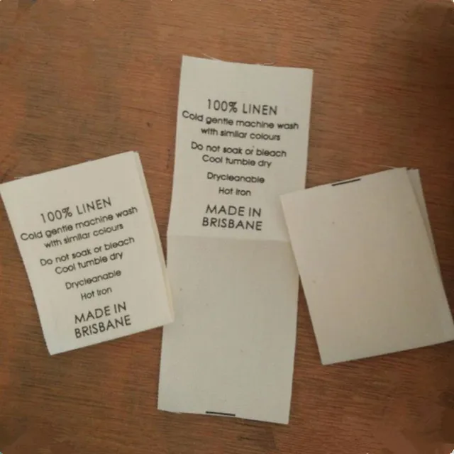 Custom Cotton Beige Cloth Printed Care Label Baby Clothing Woven