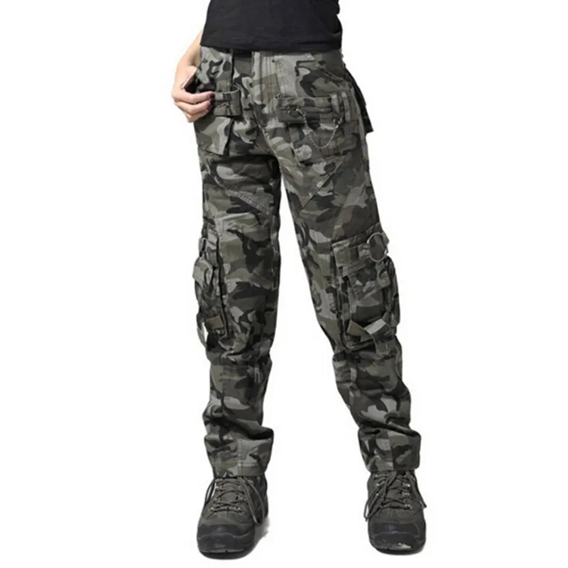 Свободные рыцарские женские хлопковые армейские зеленые накладной карман брюки для отдыха камуфляжные брюки Размер 27-38