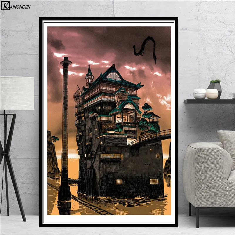 Унесенные призраками плакат студия Ghibli Hayao Miyazaki Япония аниме плакаты и печать, Картина Настенная живопись на холсте для домашнего декора искусство - Цвет: 003