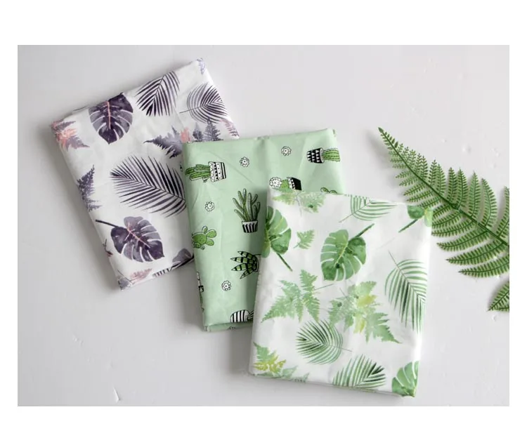 

160cm Width 100% cotton fabric Twill home textile cloth Rural style Refreshing green cactus Leaves DIY quilt patchwork fabric