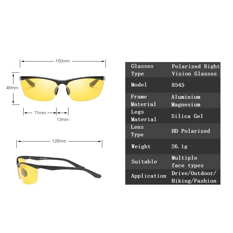 YSO очки ночного видения мужские алюминиевые магниевые поляризованные очки ночного видения для вождения автомобиля Рыбалка антибликовые 8545