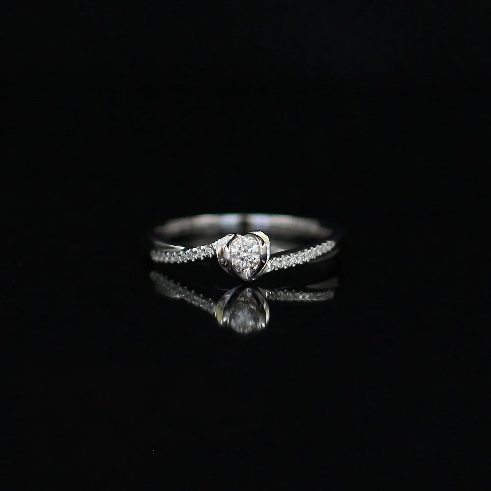 

LASAMERO 0.084CT FG/VS Round Cut Heart Shape Natural Diamond Ring For Women 18k White Gold Certified Engagement Wedding Ring