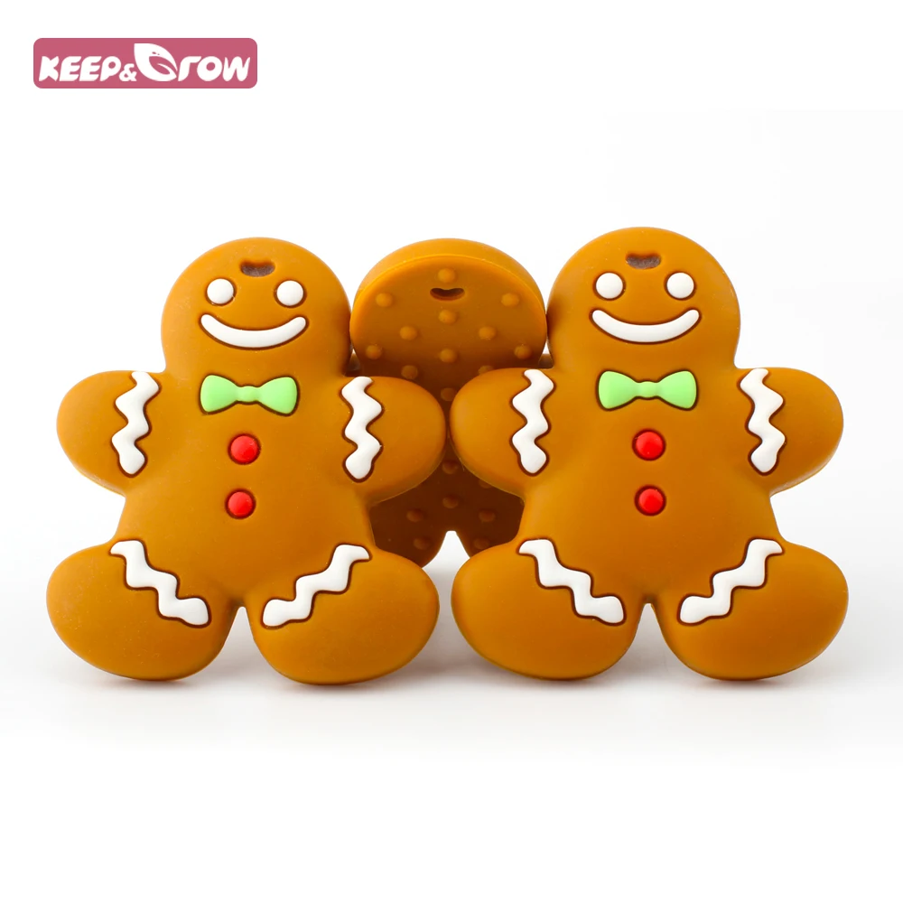 

Keep&Grow 5pcs Gingerbread Man Baby Teethers BPA Free Silicone Teethers Beads Food Grade Baby Teething Toys For Necklace Making