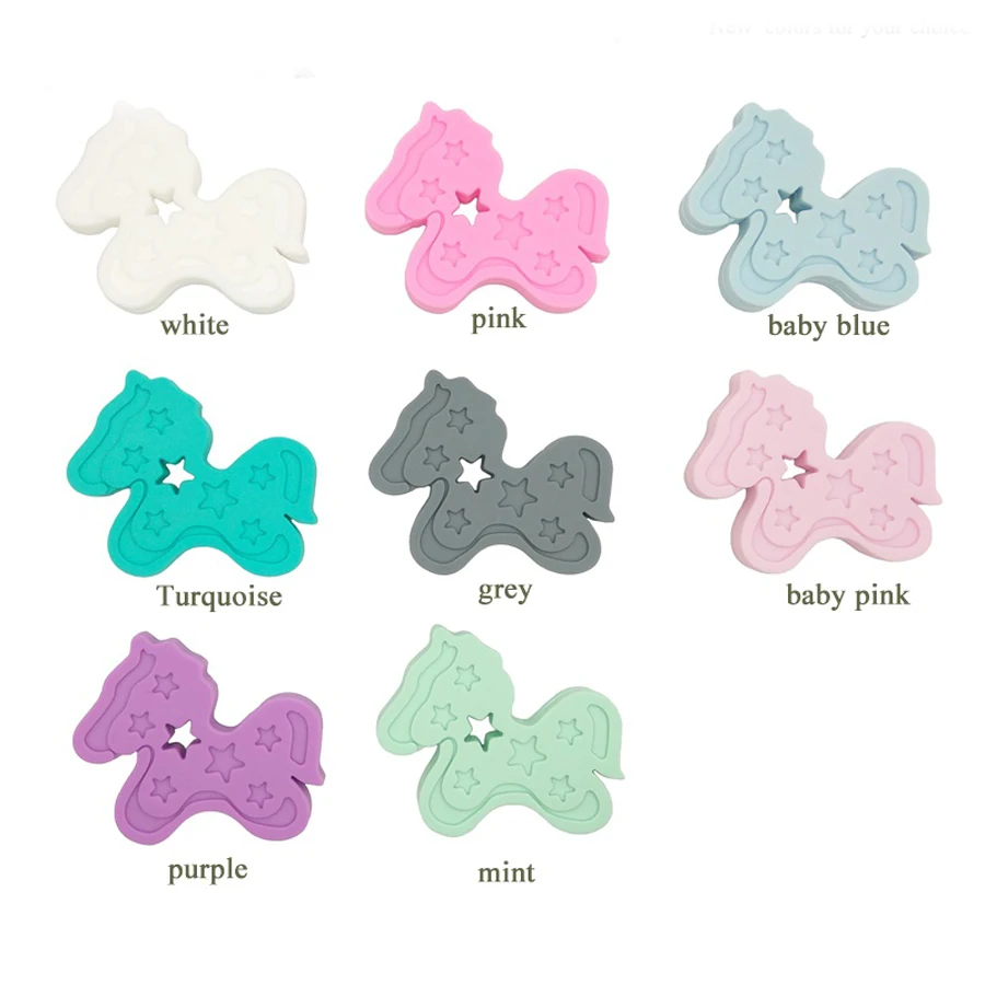10pcs mint color Baby Charms horse Teether DIY Crafts Rattle Silicone pony Teether star trojan Silicone Teether Pendant BST02