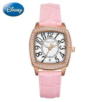 

Mickey Mouse Disney Luxury Rhinestone Bling Crystal Women's Leather Band Quartz Calendar Watch Waterproof Ladies Digital Watches