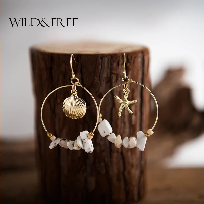 Женские винтажные серьги подвески Wild & Free Висячие круглые из золотого сплава с