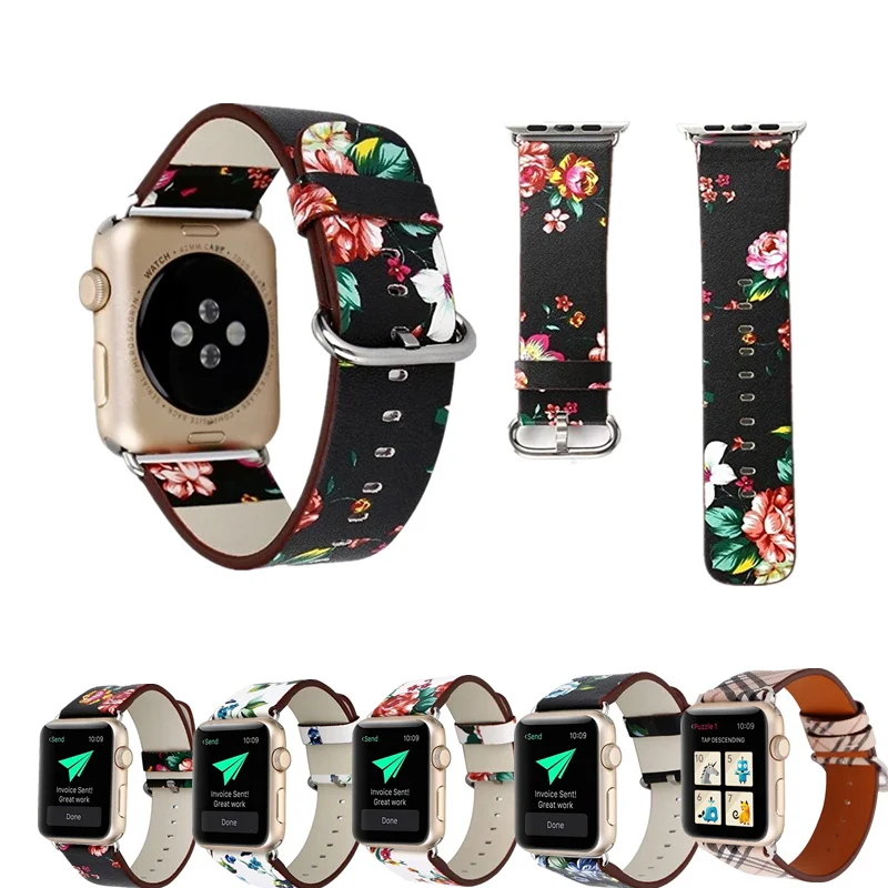 ASHEI Мягкие TPU узор кожаный ремешок для apple watch группа 42 мм 38 мм пастырской Стиль спортивный ремешок для iWatch серии 3 2 1