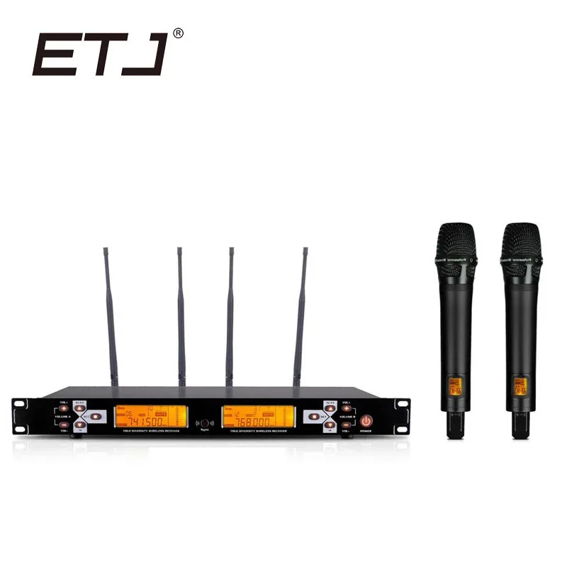 

ETJ Brand UR1000D True Diversity Professional UHF Wireless Microphone 2 Transmitter 4 Receiver Stage Performance Microphone