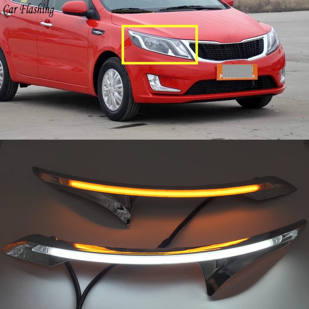 

2PCS LED Daytime Running Light Yellow Turn Signal Relay Car Headlight Eyebrow Decoration For Kia K2 Rio 2011 2012 2013 2014