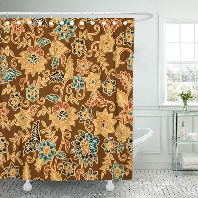 Fabric Shower Curtain with Hooks Java Batik Pattern Able