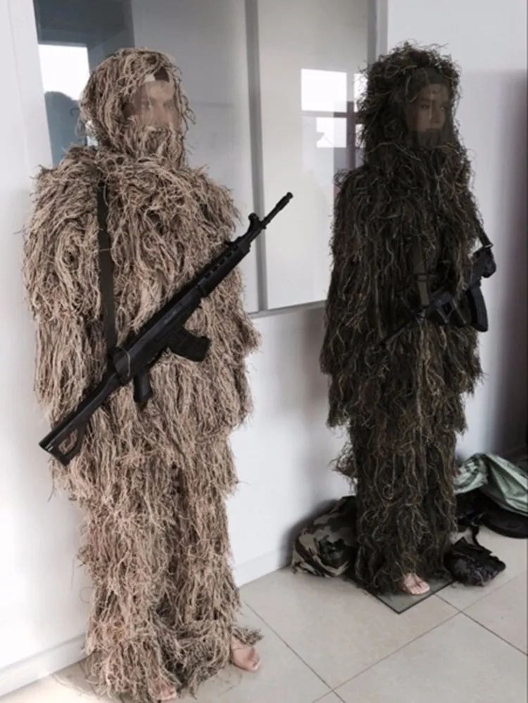 Лесной дизайн камуфляж охота Ghillie костюм Тип Травы одежда, yowie Снайпер 3D бионический костюм Джунгли белая пустыня
