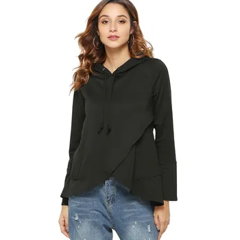 

Women Hoodies Harajuku Long Sleeve Loose Sweatshirt Casual Solid Color Round Neck Elastic Waist Pullover