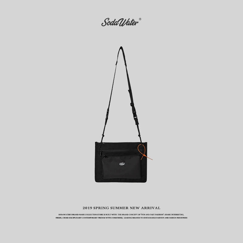 Содовая вода японский стиль Повседневная сумка на пояс для денег женская сумка на пояс с вышитыми буквами Мужская Полиэфирная Сумка на плечо 208AI2019 - Цвет: black