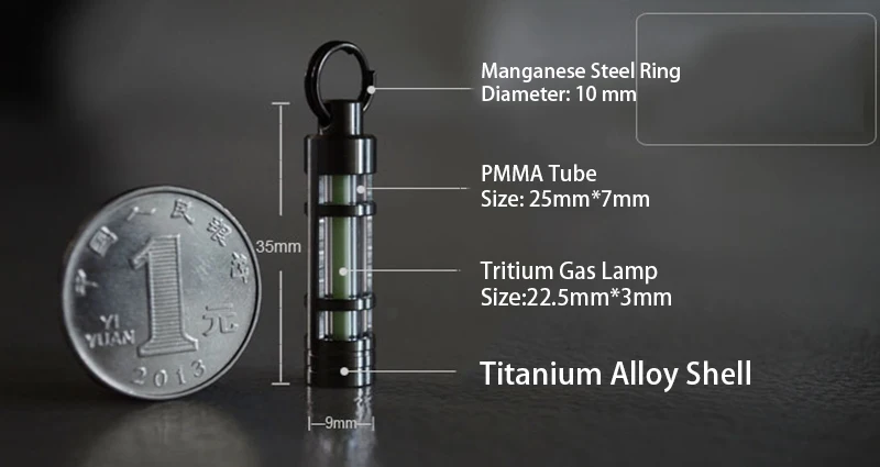 Титановый брелок Тритий газовая лампа автоматическое освещение титановый брелок спасательные аварийные огни для наружного выживания инструмент