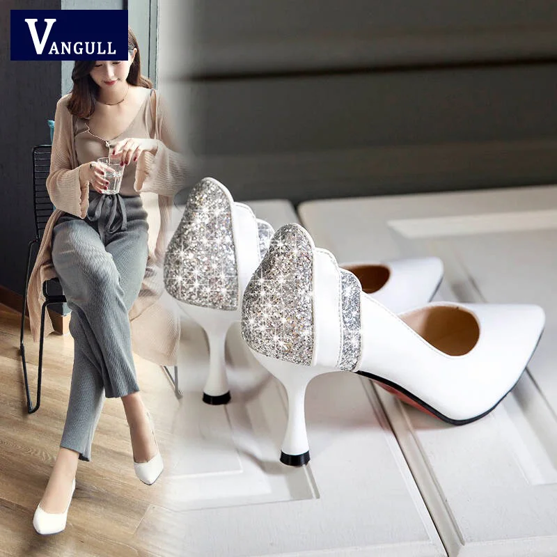 

New Style Fashion Elegant Party Women's Shoes 2018 Spring & Winter Air White Black Pink Super High ladies basic Pumps Sequin