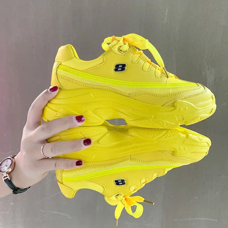 Mhysa/; новые дизайнерские кроссовки; женская повседневная обувь на платформе; модные кроссовки на платформе; Повседневная обувь желтого цвета; ботинки с массивным каблуком
