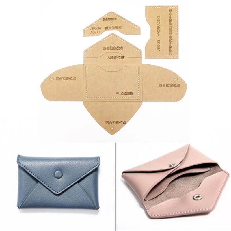 DIY 가죽 카드 가방 동전 지갑 바느질 패턴 하드 크래프트 종이 스텐실 템플릿 110x70mm|재봉용 도안형지