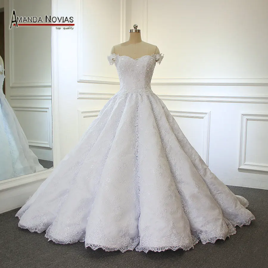 Robe Dentelle лодка Средства ухода за кожей шеи короткий рукав Кружево плиссированные свадебное платье белый