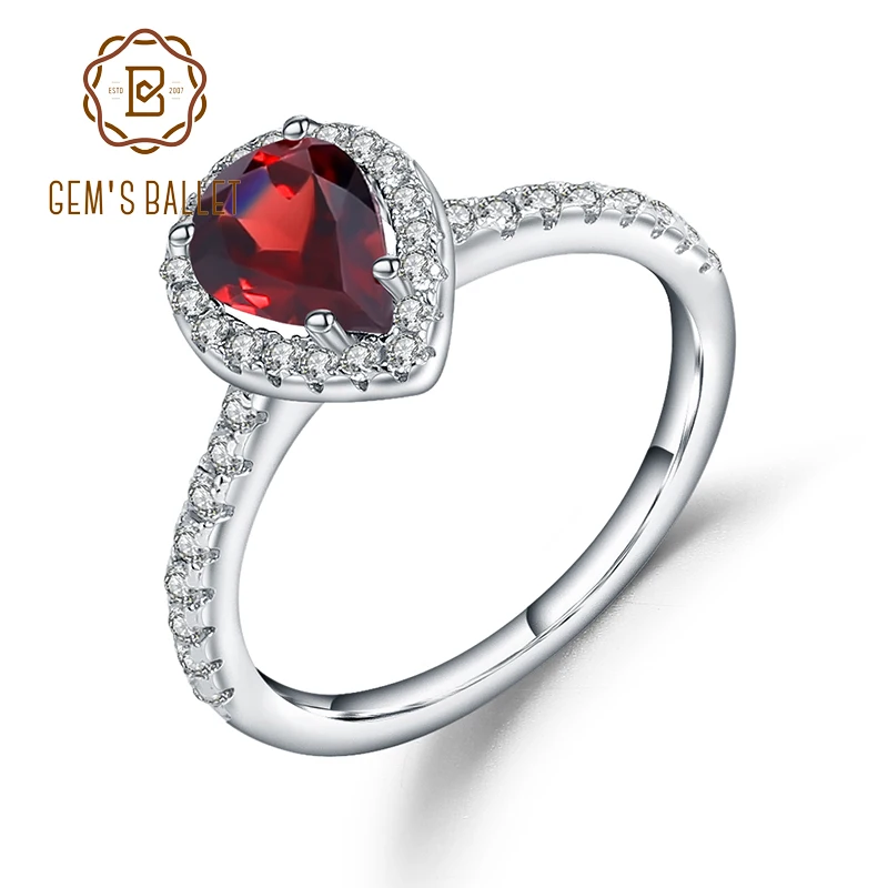 Gem's Ballet 1.36Ct натуральный красный гранат кольца для женщин Свадебные обручальные 925 пробы Серебряное кольцо романтические классические ювелирные изделия