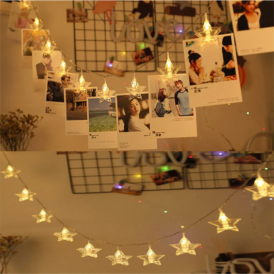 1.5M 3M 6M Photo Card Clip Fairy LED String Light Five-pointed Star Christmas Wedding Party Bedroom Holiday Decoration Garlands 1.5M 3M 6M Photo Card Clip Fairy LED String Light Five-pointed Star Christmas Wedding Party Bedroom Holiday Decoration Garlands