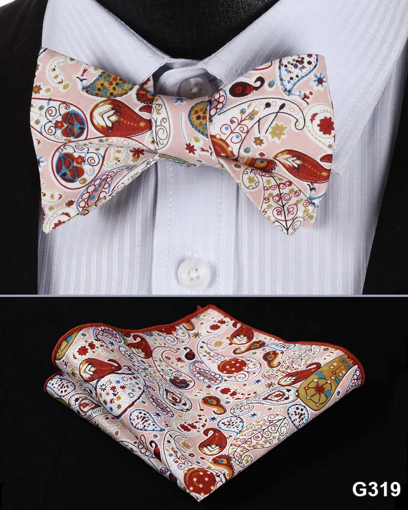 Цветочный хлопок жаккард Мужчины Бабочка самостоятельно галстук бабочка Карманный платок носовой платок костюм набор# G3